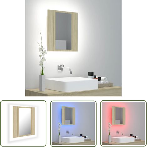 The Living Store LED-Bad-Spiegelschrank Sonoma-Eiche 40x12x45 cm Acryl - LED-Spiegelschrank - Badezimmerspiegel - Acrylspiegel - Sonoma-Eiche - RGB Beleuchtung (1/5)