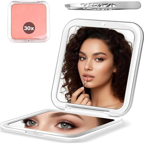 Miroir Grossissant 30X, Glace de Poche Repliable, Double Face Voyage avec Grossissement 1X et 30X, Reflet Beauté, Miroir Maquillage Compact, Accessoire Cosmétique Nomade (1/5)