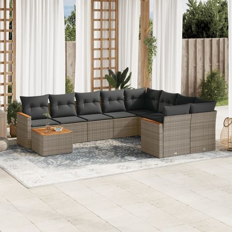vidaXL Set Divano da Giardino 10 pz con Cuscini Grigio in Polyrattan (1/5)