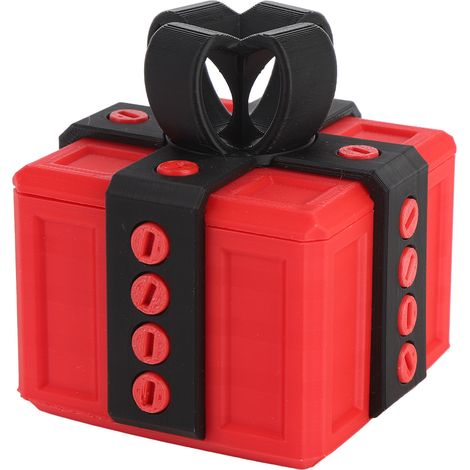 Langweilige Geschenkbox mit Schrauben, lustige, originelle 3D-gedruckte Spielzeugaufbewahrung, Weihnachtsdekorationen, rot und schwarz. (1/5)