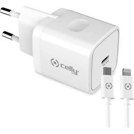 Cargador Usb-C Celly 20W Blanco + Cable Usb-C Lightning (1/3)