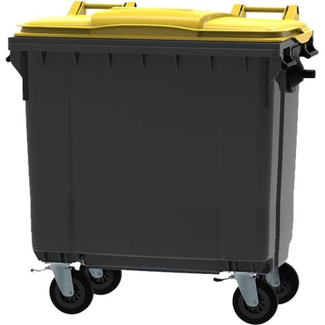 ESE France Conteneur Poubelle à déchets 4 roues - 770L - Robuste et Professionnel - 100% Recyclé - Gris avec Couvercle Jaune - Fabriqué en France (1/5)