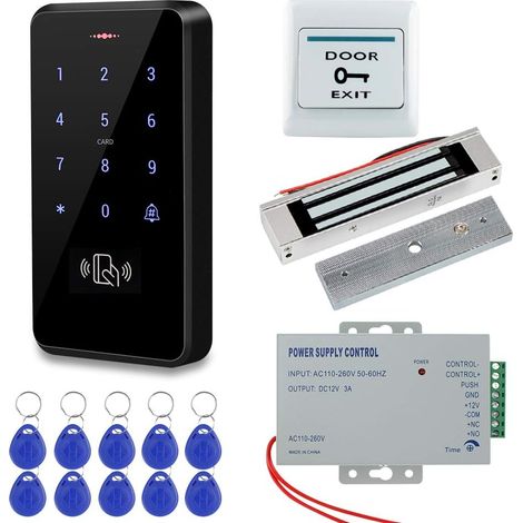 1 Kit contrôle accès,clavier RFID étanche IP68,serrure magnétique 180KG,alimentation 12V,bouton sortie,porte-clés,extérieur