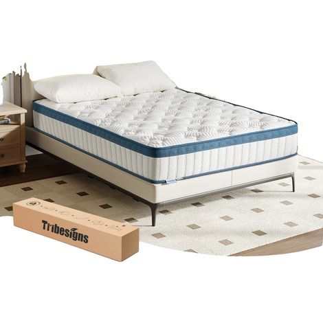 Matelas, Support 7 Zones, Certifié OEKO-TEX, 140x200x25cm, BLANC, Blanc et bleu (1/2)