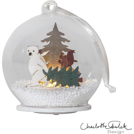 Star Trading Boule en verre à LED 'Forest Friends', avec suspension, motifs d'animaux en bois, ours polaire