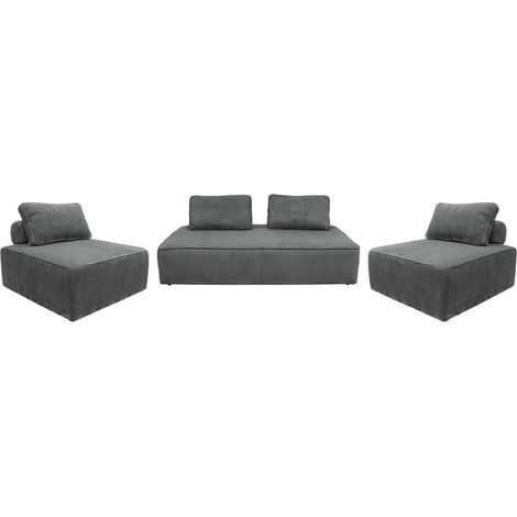 sweeek - 2er-Set Sessel und 2-Sitzer Sofa mit Cordbezug, Cord, Dunkelgrau (1/5)