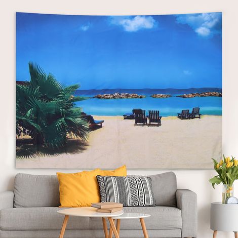 Polyester-Wandteppich Küstenlandschaftsmuster 200 x 150 cm Multifunktional für Wohn- und Schlafzimmer Weich, strapazierfähig, abriebfest Handgefertigt, maschinenwaschbar (1/5)