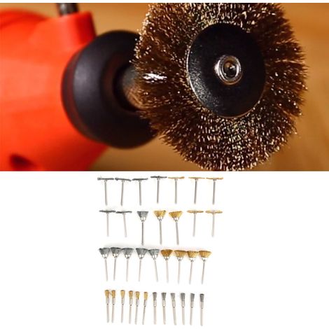 Set mit 35 Drahtbürsten, Polierscheiben aus Messing und Stahl, Zubehör für elektrische Schleifmaschinen und Rotationswerkzeuge (1/5)