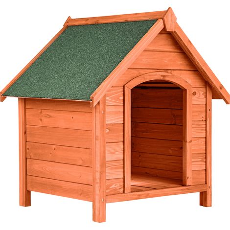 Niche pour chien en bois lasuré avec toit pointu ouvrant marron