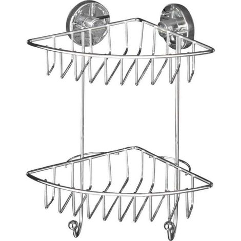 Bari 2-stufiges Eckduschregal zur Wandmontage, Vacuum-Loc®-Befestigung ohne Bohren, verstellbar, bis 33 kg, Edelstahl, 22,5 x 29,5 x 16 cm, Chrom (1/4)