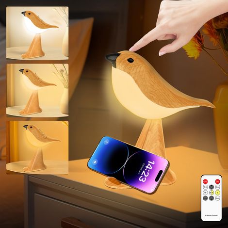 Lampe de table rechargeable USB avec capteur tactile,3 températures de couleur,design oiseau,lampe de chevet avec diffuseur de parfum (Jaune) (1/5)