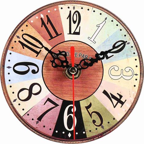 Horloge murale ronde vintage en MDF diamètre 12cm style européen créatif décoration intérieure bureau salon design artistique élégant (1/5)