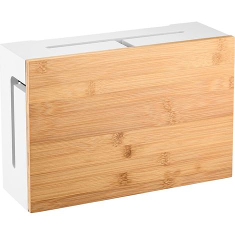 Kabelmanagementbox aus Bambus, 32 × 20 × 11 cm, Magnetdeckel, Kabelorganizer für Schreibtisch und Fernseher, dekorative Kabelabdeckung (Weiß)