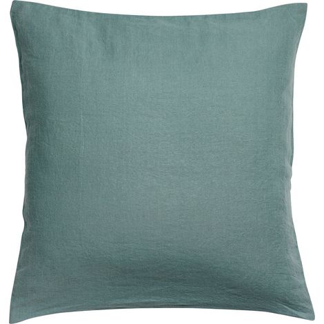 Taie d'oreiller en 100% lin lavé coloris Vert-de-gris 65 x 65 cm - PANGIVO (1/5)