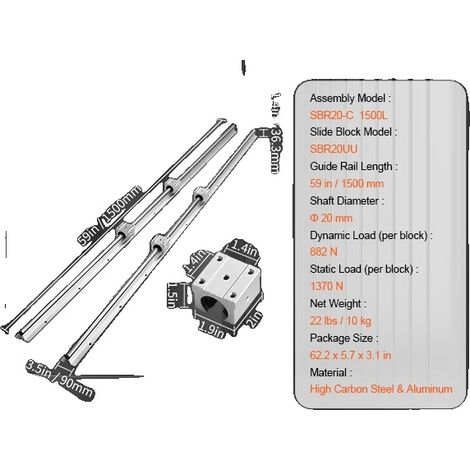 Ensemble de rails de guidage linéaires, 1500/1800/2200 mm, rails de guidage SBR20 (1/2)