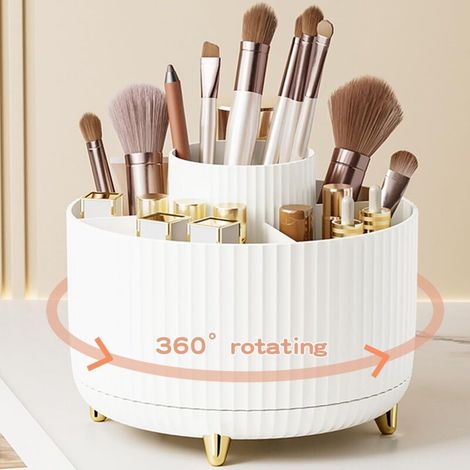 [JAMAIS UTILISÉ] Organisateur Maquillage Rotatif, 360°Rotatif Pot a Crayon Rangement Pinceaux Maquillage 5 Compartiments Pinceaux Maquillage Organisateur-Blanc