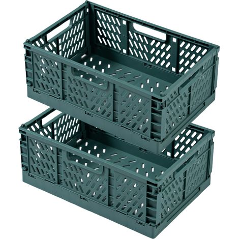 Lot de 2 Boîtes de rangement plastique pliables empilables, Pour Jouets, Cosmétiques, Bricolages, Salle de Bain, Cuisine (Vert, 22×14.7×9.3cm) (1/5)