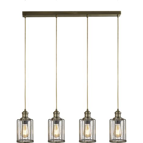 Searchlight Pipes - Suspension à 4 ampoules en laiton antique, abat-jour en verre, E27 (1/4)