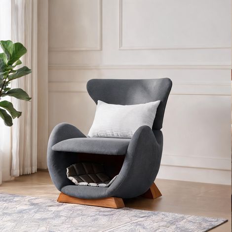 Fauteuil lounge design gris avec niche pour animal et tissu (1/5)