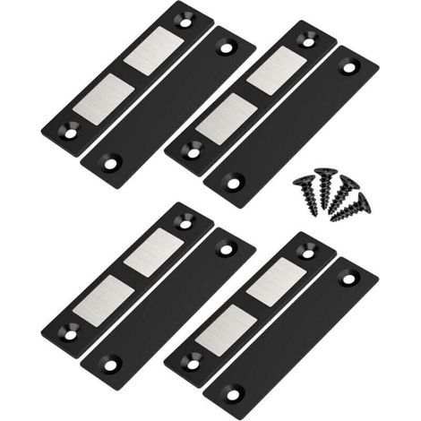 Lot de 4 Ultra Mince Aimant Porte Placard Puissant Loquet de Porte Magnétique pour Porte d'armoire, Tiroir, Fermeture Aimant de Porte Coulissant pour Placard Meuble Cuisine Maison, Noir (1/4)