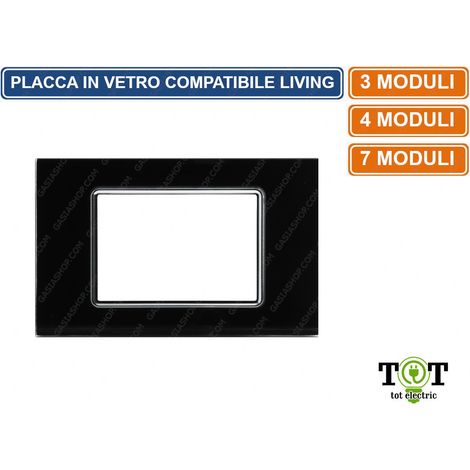 PLACCA IN VETRO NERA COMPATIBILE CON SERIE BTICINO LIVING 3 - 4 - 7 MODULI - Numero Moduli: 4 Moduli