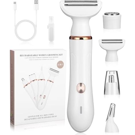 Rasoir électrique professionnel 4 en 1 pour femmes – Rechargeable, épilateur à sourcils, rasoir pour bikini, aisselles, bras, visage, nez – tondeuse pour zones intimes (1/4)