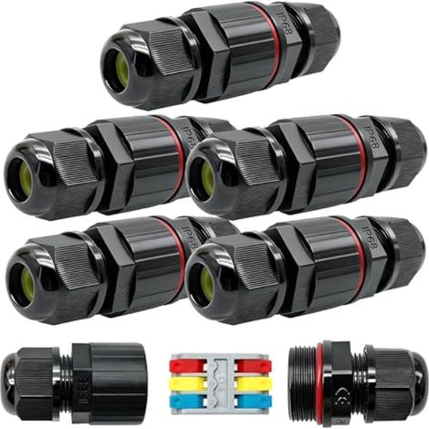 3 Pôles Connecteur Electrique Etanche pour Câble Ø 6 à 12mm (5 Pièces), Raccord Electrique IP66 (1/5)