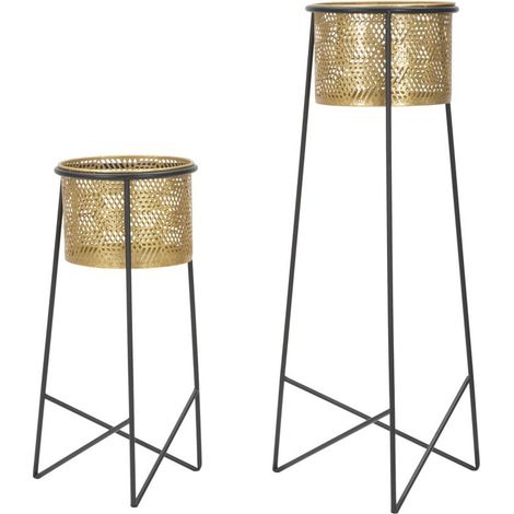 Coppia portavasi Exy in ferro nero e gold – Ø 37 x H 76 e Ø 27 x H 51 cm