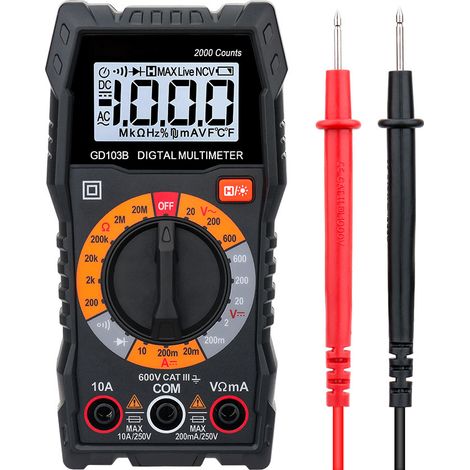 Digital multimeter/multifunction voltmeter supports AC/DC voltage, DC current, resistance, continuity and diode testing. (1/4)
