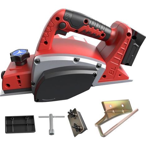 Planeuse électrique à main sans fil compatible avec batterie Milwaukee 18V, Planeuse à bois sans brosse de puissance 15000RPM pour menuiserie maison bricolage (Red)-Karteo (1/5)
