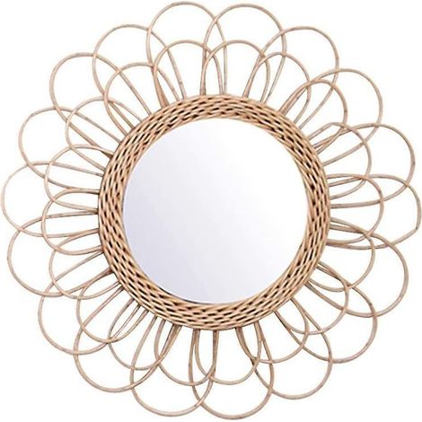 Miroir mural suspendu en rotin, motif tournesol rond, décoration bohème, miroir de table cosmétique en osier