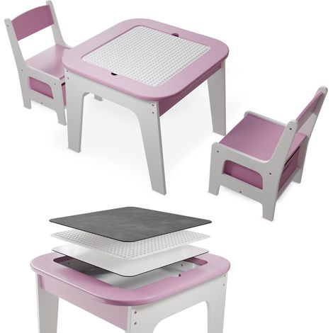 Tavolo da gioco Milou con due sedie Rosa Tavolo da gioco per bambini con spazio di archiviazione e cassetti (1/3)