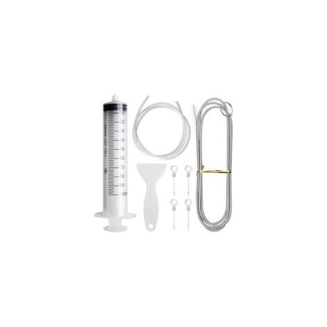 Kit di 8 accessori per la pulizia del frigorifero: spazzola flessibile + tubo in PVC da 1,55 m + paletta per sbrinare + siringa da 100 ml + 4 tappi per il foro di scarico del frigorifero, per la cucin