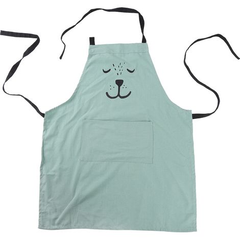 Tablier De Cuisine En Coton Avec Poche - Motif Tigre Dessin Animé - Pour Restaurant Et Maison - Vert - 1 Pièce (1/5)