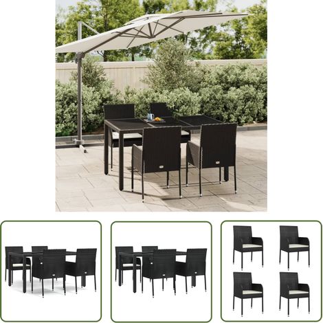 The Living Store 5-tlg. Garten-Essgruppe mit Kissen Schwarz Poly Rattan - Gartenmöbel - Essgruppe - Gartenset - Outdoor Möbel - Balkonmöbel (1/5)