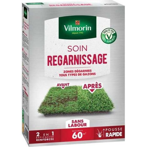 Semences de gazon VILMORIN - Soins regarnissage universel 2 en 1 boite de 1kg - Repousse tres rapide