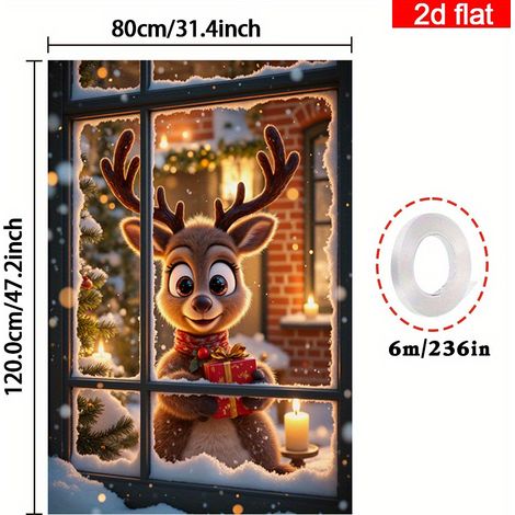 Nouvelle décoration de fenêtre de Noël, tenture Père Noël, décoration de fête, drapeau d'extérieur - 80 x 120 cm (œillets + ruban) - Style 20