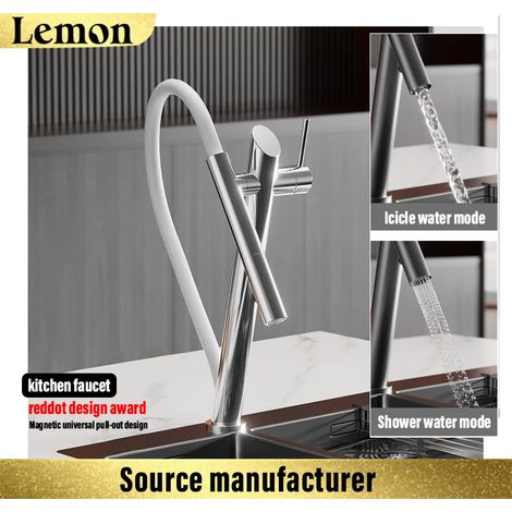 Robinet de cuisine extractible (blanc chromé), double commande, type magnétique (1/5)