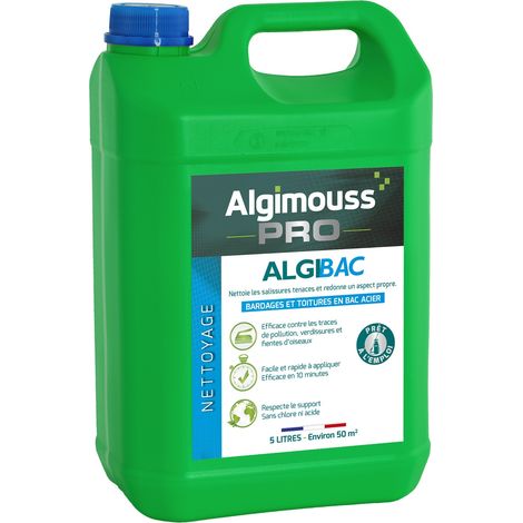 Nettoyant bardage 5 litres – Antimousse pour surfaces extérieures – Application facile – 74001 – Algimouss (1/2)