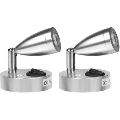 2x 3W 12V Lampe 12v Camping Car, LED Lampe de Lecture pour Bateau Caravane Voiture, avec son Propre Interrupteur, Lumière Blanche Chaude, 3000K, 220lm, 60 96mm, Argent (1/4)