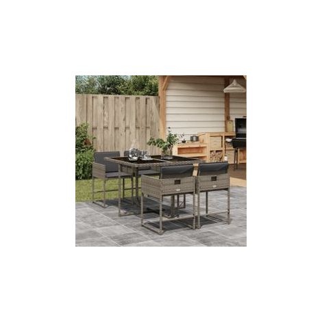Ensemble à manger de jardin 5 pcs coussins gris résine tressée (1/5)