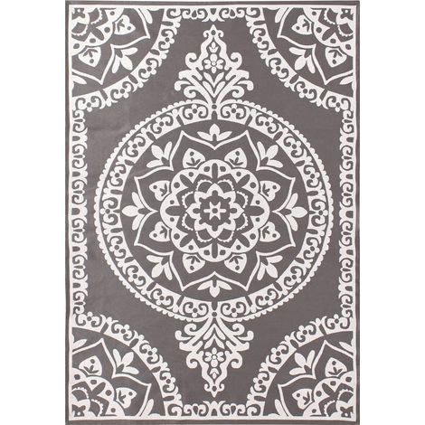 Tapis Moderne d'Intérieur et d'Extérieur Rond avec Motif Oriental 160 x 230 cm Synthétique Gris Kohima (1/5)