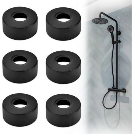 6 Pieces Shower Mixer Rosette, Plumbing Hose Cover Stainless Steel Faucet Rosette Radiator Rosette for Faucets Shower Hose Radiator 25MM(Black) (1/5)