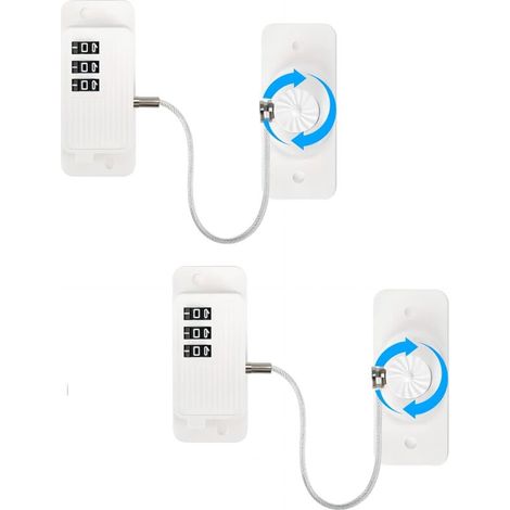 Lot de 2 serrures de réfrigérateur pour enfants avec serrures à combinaison pour fenêtres, armoires et tiroirs, sans perçage, blanc (1/5)