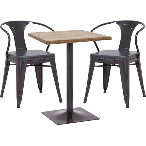 Set tavolo bistro e 2x sedie design industriale HHG-469d tavolo naturale ecopelle grigio (1/5)