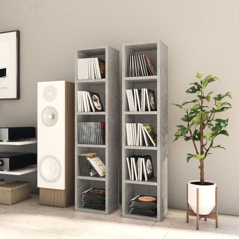 2 pcs Armoires à CD, Bibliothèques, Meubles Range CD, Etagères modulable Gris béton 21x16x93,5 cm Aggloméré HYB75830 (1/5)