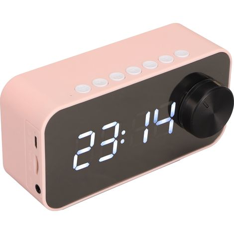 Enceinte Bluetooth sans fil multifonction avec réduction de bruit, affichage de la température, diffusion vocale, radio FM, miroir et réveil rose (1/5)