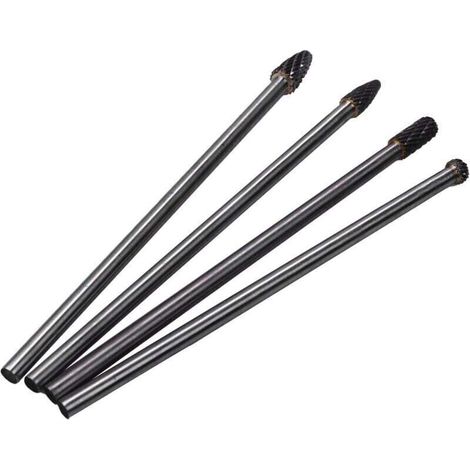 4 Pièces Longue Portée Fraise Rotative Double Coupe en Tungstène Peu de Carbure Tige 1/4 Pouce 6 Pouces (1/4)