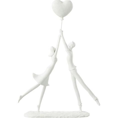 Statuette Déco "Couple Debout Cœur" 36cm Blanc