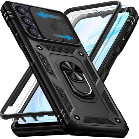 Coque pour Samsung Galaxy A16 5G avec Verre Trempé, 360° Antichoc Étui de Militaire Protection Anneau Support Renforcée Armure Telephone Housse pour Samsung A16 5G Case (Noir) (1/5)